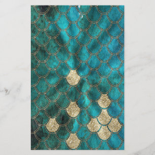 Aqua green Mermaidscales met goudglitter Briefpapier