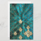 Aqua green Mermaidscales met goudglitter Briefpapier (Voorkant / Achterkant)