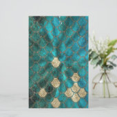 Aqua green Mermaidscales met goudglitter Briefpapier (Staand voorkant)