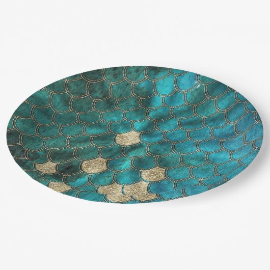 Aqua green Mermaidscales met goudglitter Papieren Bordje (Gekanteld)