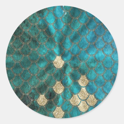 Aqua green Mermaidscales met goudglitter Ronde Sticker (Voorkant)