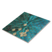 Aqua green Mermaidscales met goudglitter Tegeltje (Zijkant)