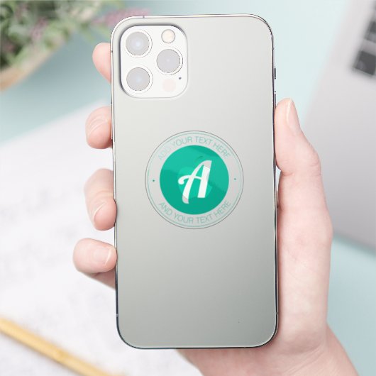 Aqua Green Monogram of voeg Logo toe | Transparant Sticker (Telefoon)