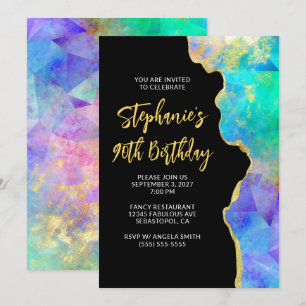 Aqua Green Multi Fire Opal Gold Glam 90th Birthday Kaart