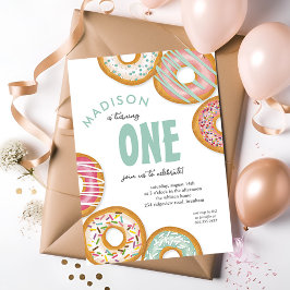 Aqua Green One Donut Eerste Verjaardagsfeest Kaart