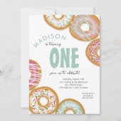Aqua Green One Donut Eerste Verjaardagsfeest Kaart (Voorkant)