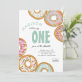 Aqua Green One Donut Eerste Verjaardagsfeest Kaart (Staand voorkant)