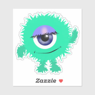 Aqua Green One Eyed Monster 4 x 4 Sticker