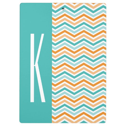 Aqua Green & Oranje Chevron Stripes Klembord (Achterkant)