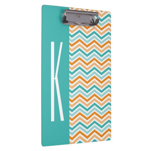 Aqua Green & Oranje Chevron Stripes Klembord (Rechts)