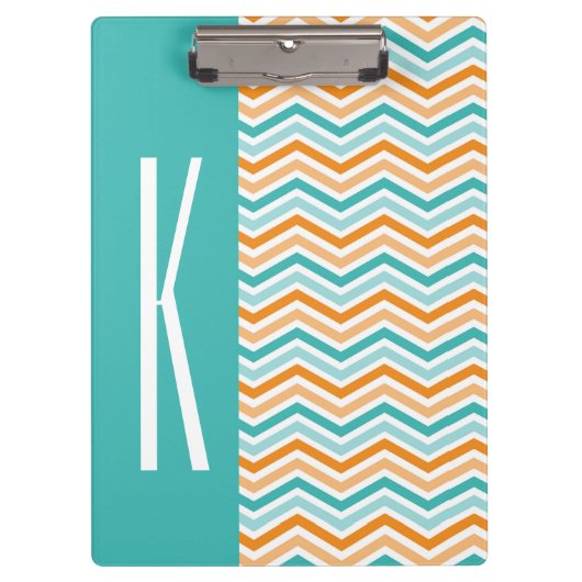 Aqua Green & Oranje Chevron Stripes Klembord (Voorkant)