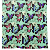 Aqua Green Realm of Morpho Rainbow Butterlies art Douchegordijn (Voorkant)