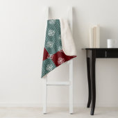 Aqua Green/Red Patchwork Sherpa Blanket Deken (In situ)