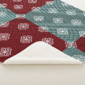 Aqua Green/Red Patchwork Sherpa Blanket Deken (3/4)