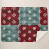 Aqua Green/Red Patchwork Sherpa Blanket Deken (Voorkant (horizontaal))