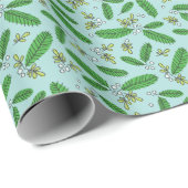 Aqua Green Retro Pine Branch Kerstfeestdag Cadeaupapier (Rol Hoek)