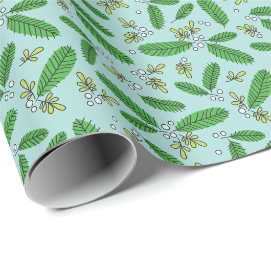 Aqua Green Retro Pine Branch Kerstfeestdag Cadeaupapier (Rol Hoek)