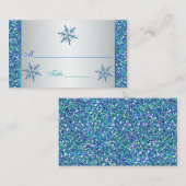 Aqua Green Silver Snowflakes Quinceanera Plaatskaa Plaatskaartje (Voorkant / Achterkant)