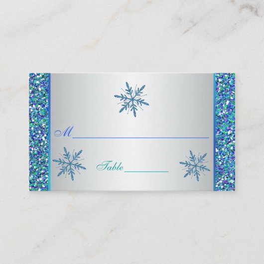 Aqua Green Silver Snowflakes Quinceanera Plaatskaa Plaatskaartje (Voorkant)