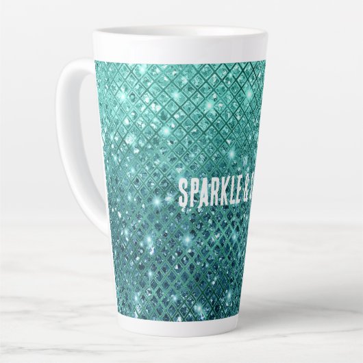 Aqua Green Sparkle Latte Mok (Linkerhoek)