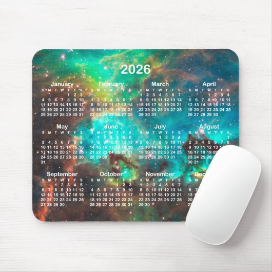 Aqua Green Star Cluster Celestial 2026 Calendar Muismat (Met muis)
