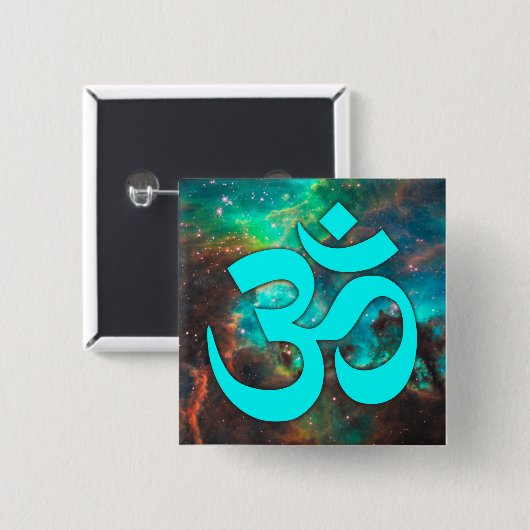 Aqua Green Star Cluster Om Symbol Vierkante Button 5,1 Cm (Voorkant /achterkant)
