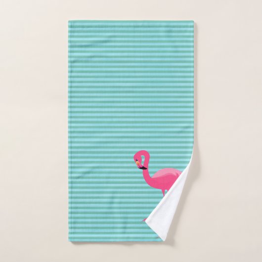 AQUA GREEN STRIPE 2 FLAMINGO BATHROOM TOWEL SET BAD HANDDOEK (Handdoek)
