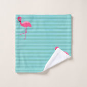AQUA GREEN STRIPE 2 FLAMINGO BATHROOM TOWEL SET BAD HANDDOEK (Wasdoekje)