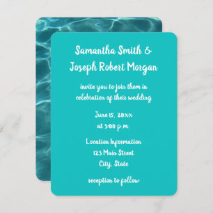Aqua Green Swimming Pool Photo Wedding Kaart