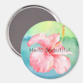 Aqua Green Tie dye Pink Hibiscus Floral Magneet (Voorkant / Achterkant)