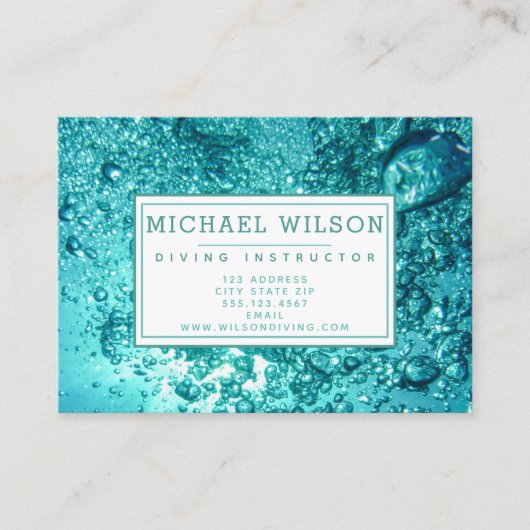 Aqua Green Water Bubbles - Scuba Diving Instructor Visitekaartje (Voorkant)