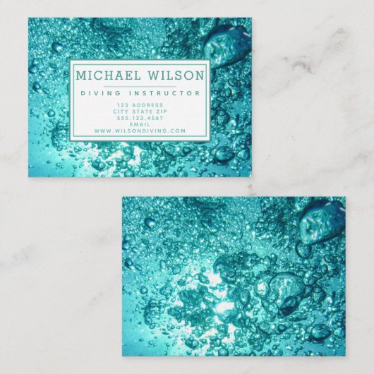 Aqua Green Water Bubbles - Scuba Diving Instructor Visitekaartje (Voorkant / Achterkant)
