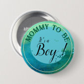 Aqua Green Waterverf 'It's a Boy' voor mama Ronde Button 7,6 Cm (Voorkant /achterkant)