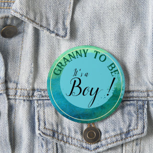 Aqua Green Waterverf 'It's a Boy' voor oma Ronde Button 7,6 Cm