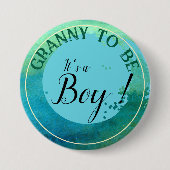 Aqua Green Waterverf 'It's a Boy' voor oma Ronde Button 7,6 Cm (Voorkant)