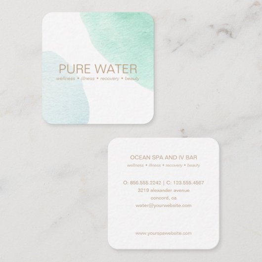 Aqua GREEN Waterverf IV therapie wellness dayspa Vierkante Visitekaartje (Voorkant / Achterkant)