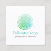 Aqua Green Waterverf Mandala Yoga en Wellness Vierkante Visitekaartje (Voorkant)