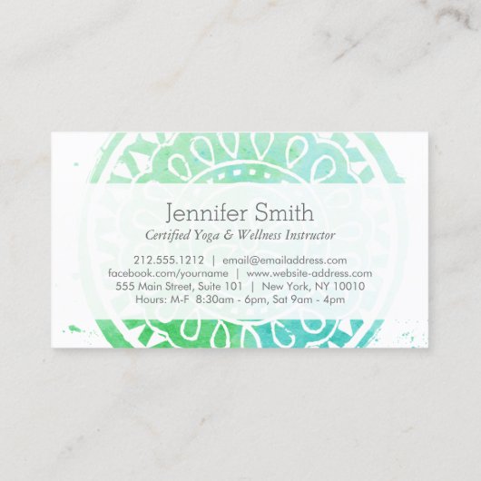 Aqua Green Waterverf Mandala Yoga en Wellness Visitekaartje (Achterkant)