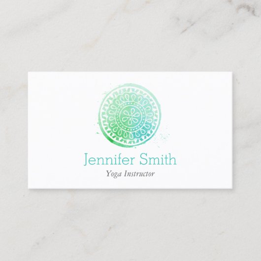 Aqua Green Waterverf Mandala Yoga en Wellness Visitekaartje (Voorkant)