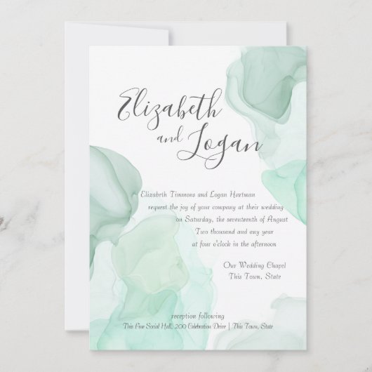 Aqua Green Waterverf Motion Abstracte bruiloft Kaart (Voorkant)