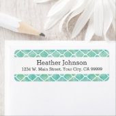 Aqua Green Waterverf Quatrefoil Patroon Etiket (Insitu)