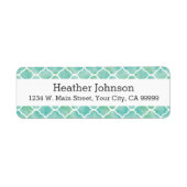 Aqua Green Waterverf Quatrefoil Patroon Etiket (Voorkant)