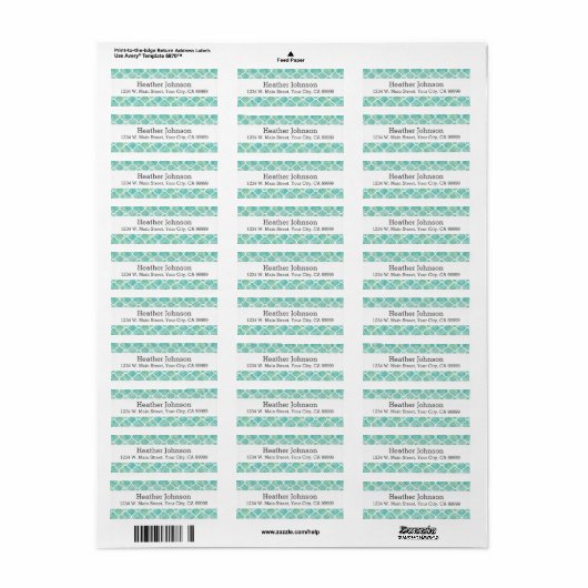 Aqua Green Waterverf Quatrefoil Patroon Etiket (Full Sheet)