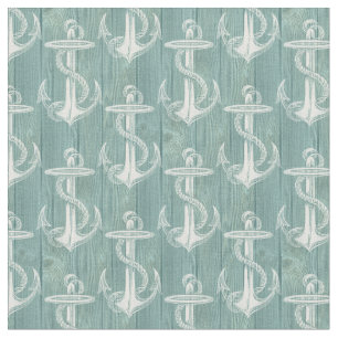 Aqua Green Wood Beach Fabric Anchor Stof