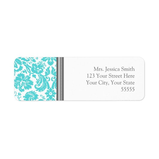 Aqua Grey Damask Custom Return Adreslabels Etiket (Voorkant)