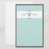 Aqua & Grey Monogram briefpapier (Voorkant / Achterkant)
