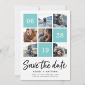 Aqua Grid Collage | De foto bewaart de Datum Save The Date (Voorkant)