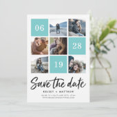 Aqua Grid Collage | De foto bewaart de Datum Save The Date (Staand voorkant)