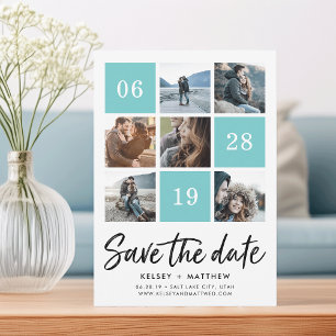 Aqua Grid Collage   De foto bewaart de Datum Save The Date