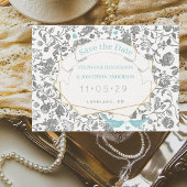 Aqua grijs bloemenpatroon blauw liefde vogel bruil kaart